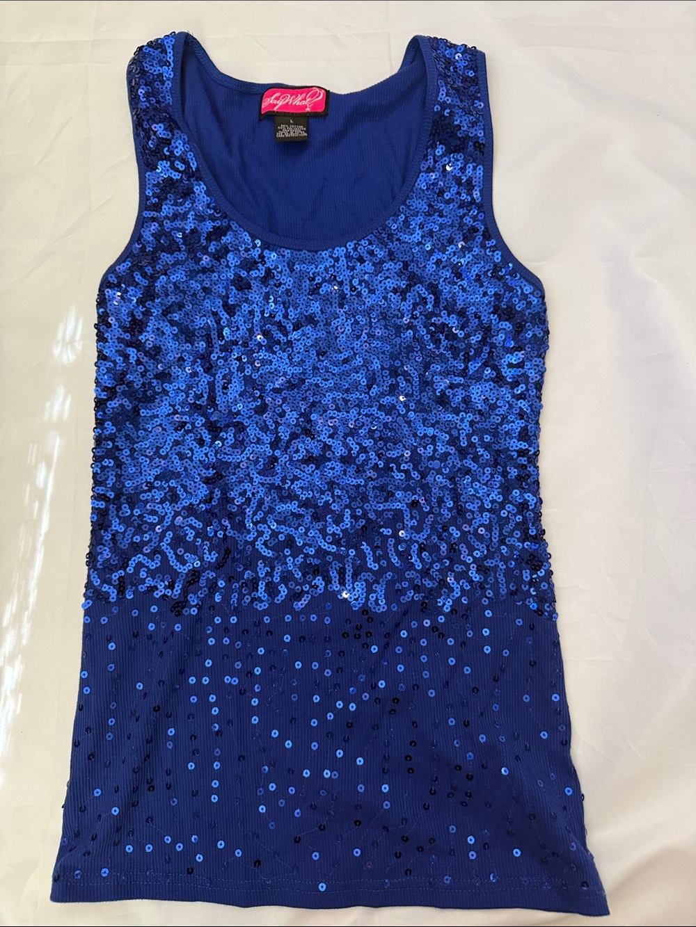 Royal Blue Sequin Tank Casual Party Patriotic Nautical Top Large